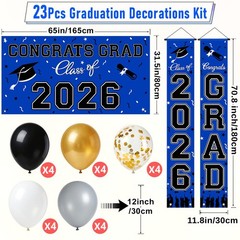 23 Pcs Blue 2026 Graduation Decor Set: Banner, Backdrop, Balloons & More!