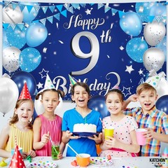 Blue Happy 9th Birthday Decorations Banner – XtraLarge 72×44 Inch | 9th Birthday