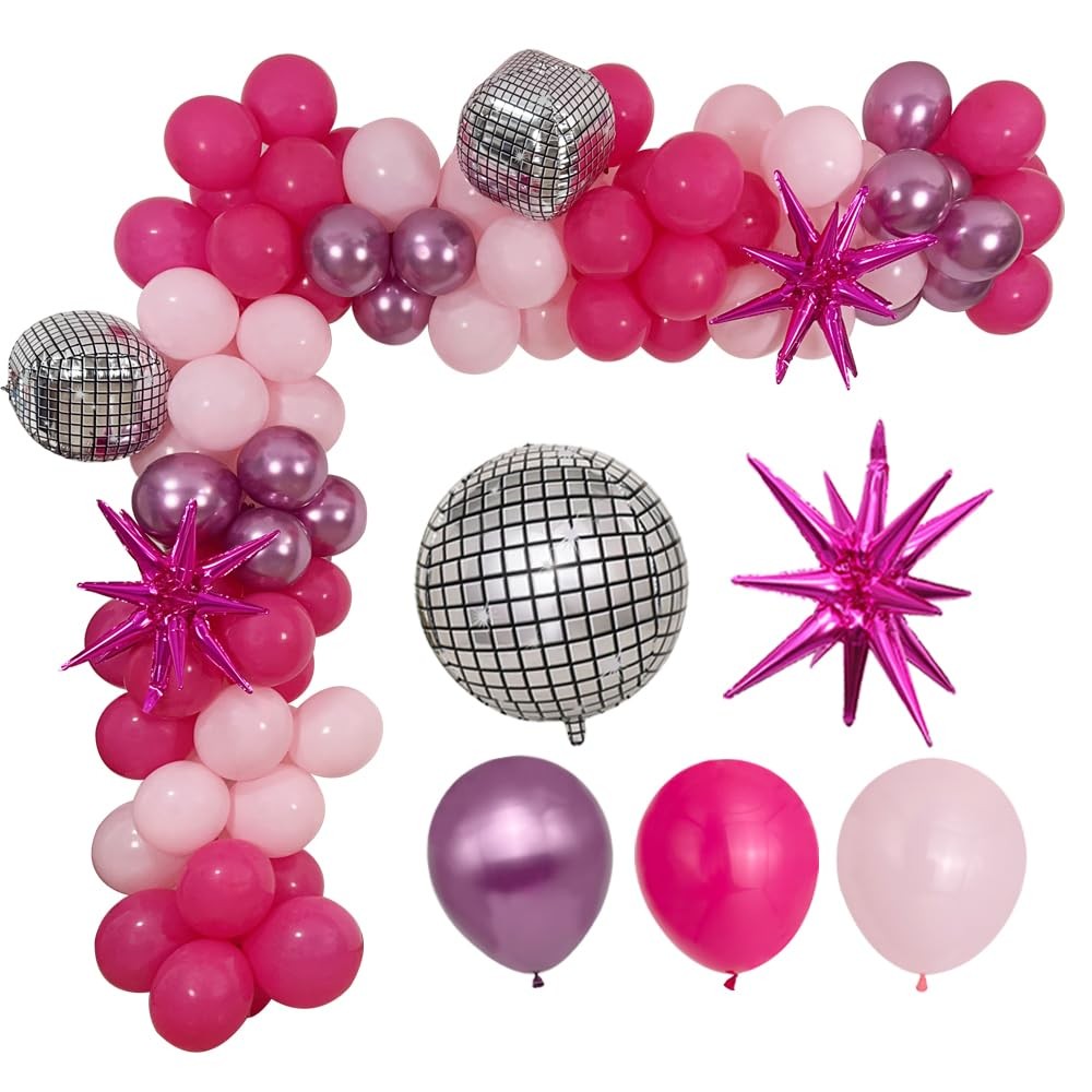 99Pcs Hot Pink Balloon Garland Kit Princess Party Decorations Disco Ball Pink…