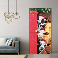 Merry Christmas Door Cover Funny Cows Door Banner Christmas Decoration for Front