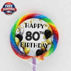80Th Birthday Themed Lollipops 2 Inch – 3 Count – Happy Birthday Hard Candy – Pe