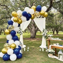 Navy Blue Gold Balloons Set, 60Pcs 12 Inch Navy Blue White Metallic Gold and Gol