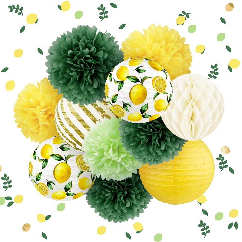 Wedding Party Decorations Set, 12 PCS Yellow Green White Lemon Pattern Paper …