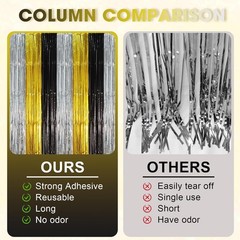 2 Pack Black Gold Silver Foil Fringe Backdrop Curtains Tinsel Streamers Party