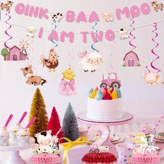 Farm Party Decorations – 13PCS Oink Baa Moo Im Party Decorations Banners Hang…