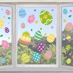 Happy Easter Egg Window Clings 6 Sheets, Green Pink Large Size, Multicolor