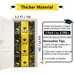 2 Pack Black Gold Graduation Tinsel Foil Fringe Curtain Backdrop 3.3×6.6 FT