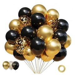 Black and Metallic Gold Balloons Set, 50PCS 12 Inch Confetti Black and Gold