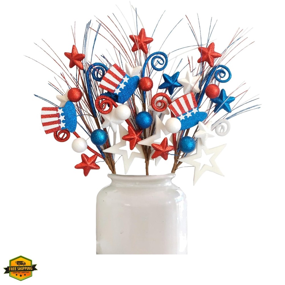 3 PCS Patriotic Artificial Picks White Blue Red Stars for 4th of July Indepen…