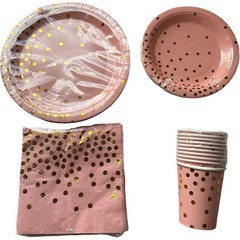 40 Pcs Pink & Rose Gold Polka Dots Party Supplies Plates Napkins Cups new