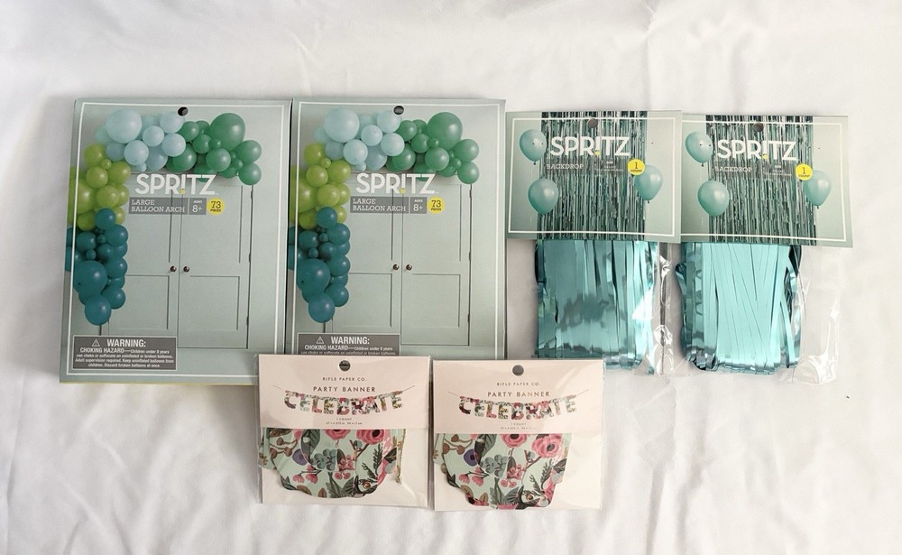 Party Decorations Bundle-2 Balloon Arches, 2 Backdrops, 2 Celebrate Banners-NEW