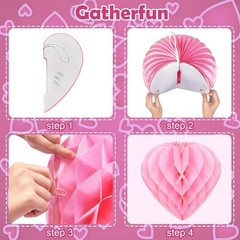 5 PCS Heart Honeycomb Party Decorations Shaped Paper Pom Poms Balls 12 Inch