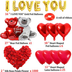 40 Pack I Love You Balloons and Heart Balloons Kit with 1000 Pcs Dark-Red Silk R