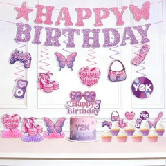 Y2K Party Decorations 35PCS Easy Setup Includes Banner Hanging Swirls Party