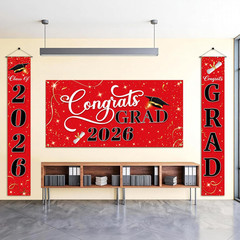 3 Pcs Graduation Decorations Class of 2026, Large Graduation Banners Set, Red &