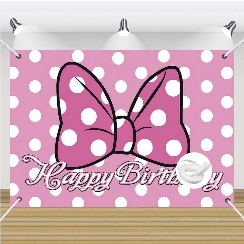 Pink Cartoon Dot Birthday Party Backdrop Banner 59.1 x 39.4 inches, A