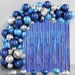 2 PCS Blue Foil Fringe Backdrop Curtains Tinsel Streamers Party Photo Decor