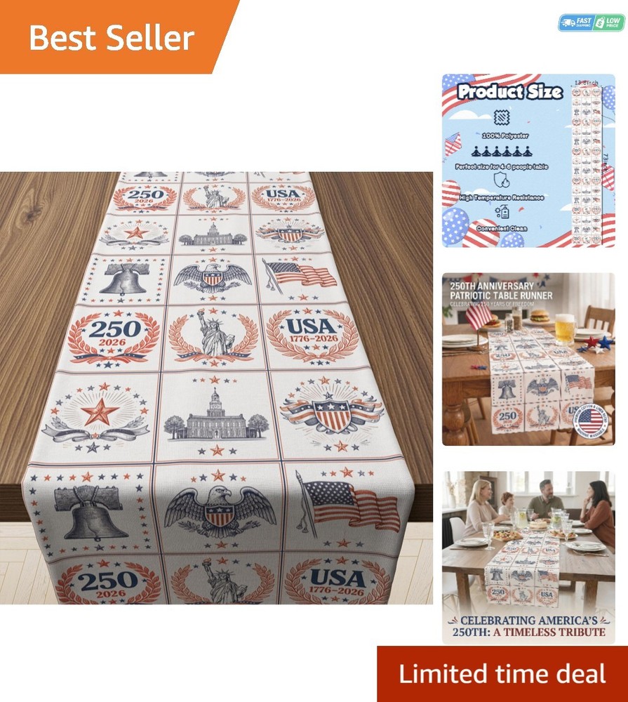 Elegant 250th Anniversary Table Runner: 73×13.8 Inches for July 4th Celebrations