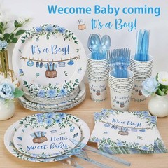 Boy Baby Shower Decorations Plates Set 25 Guests 175 Pcs Blue It’S a Boy Baby Sh