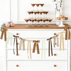 Brown Plaid Bow Garland Banner, Espresso Martini Theme Bow Garland Gingham Ri…