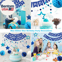 Birthday Decorations, Happy Birthday Banner with Honeycomb Balls, Stars Hanging