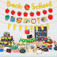 4Pcs Back to School Banner Gold Glitter Pencil Apple Garland Banners for First D