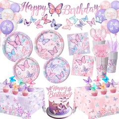 Butterfly Birthday Decorations, Girls Supplies – Plates, Pink