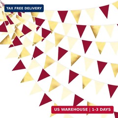 Burgundy Party Decorations Gold Maroon Beige Fabric Triangle Pennant Banner Garn