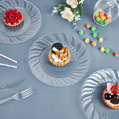 FOCUSLINE 100 Count Clear Plastic Plates 9 Inch, Disposable Heavy Duty Dinner…