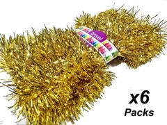 6 Packs x 6m GOLD Christmas Festive Tinsel Foil 3 Ply 8cm