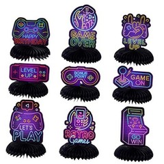 9 Pcs Neon Video Game Party Decorations Supplies Neon Video Game Honeycomb
