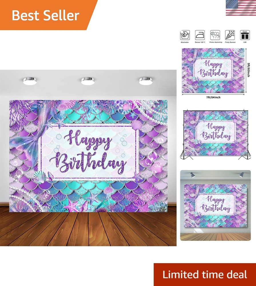 Under the Sea 7x5ft Mermaid Birthday Backdrop – Ideal for Sweet Celebrations