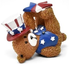 Patriotic Bear Figurines Set 4 Mini Teddy Bears Uncle Sam Resin Table Top