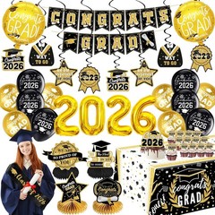 Black and Gold Graduation Decorations 2026 Class of 2026 – Includes 32 Inch 2026