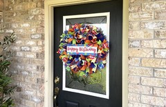 Happy Birthday Balloon Party Front Door Deco Mesh Wreath Gender Neutral