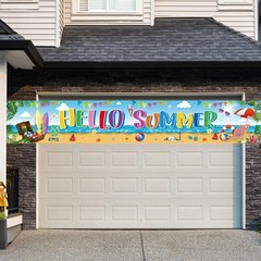 Hello Summer Banner, Beach Pool Party Decorations Outdoor Tropical Hawaiian L…