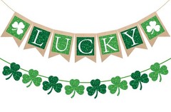 St. Patrick’s Day Banner Glitter Lucky Burlap Banner Green Shamrock Paper Banner