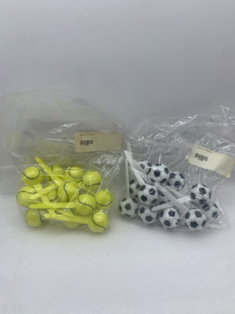 VTG Soccer Ball & Tennis Cupcake Toppers Party Decorations 12 Pieces Each AH