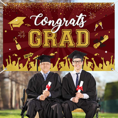 Maroon Gold Graduation Banner Backdrop Class of 2026 Graduation Party Decoration