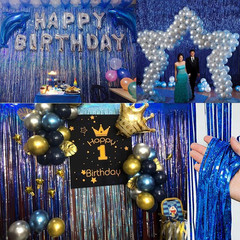 4 Pack Blue Fringe Backdrop 12.8X8.2 Feet Sparkle Metallic Tinsel Foil Fringe Cu