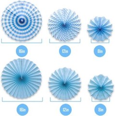 Blue Paper Fans Party Decorations 6pcs Set Birthday Wedding Hanging Decor