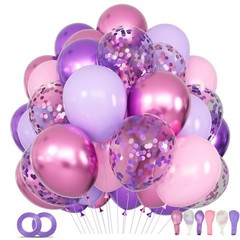 Metallic Pink Purple Confetti Balloons Party Decor Birthday Wedding 68PCS Kit
