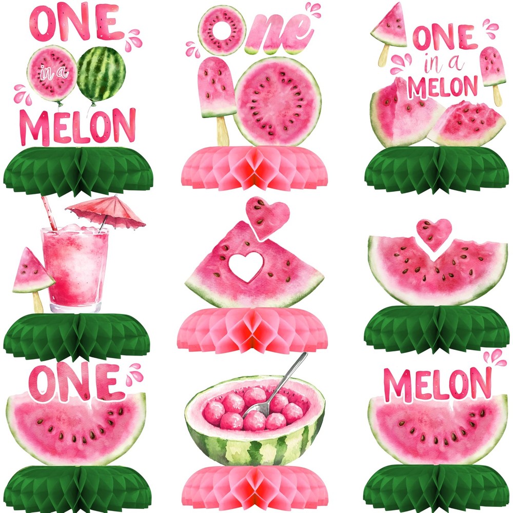 One In A Melon Birthday Table Centerpieces Watermelon Party Decor 9 PCS