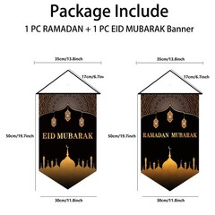 KYMY 2pcs Ramadan Eid Mubarak Hanging Canvas Signs with 20X11.8, Ramadan Eid …