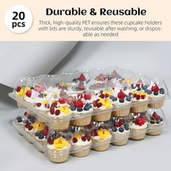 24 Count x 10 Sets Plastic Cupcake Containers, Durable and BPA-Free Cupcake H…