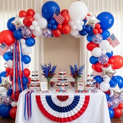 RUBFAC Red White and Blue Balloons Arch Kit, 4th of July Balloons Patriotic D…