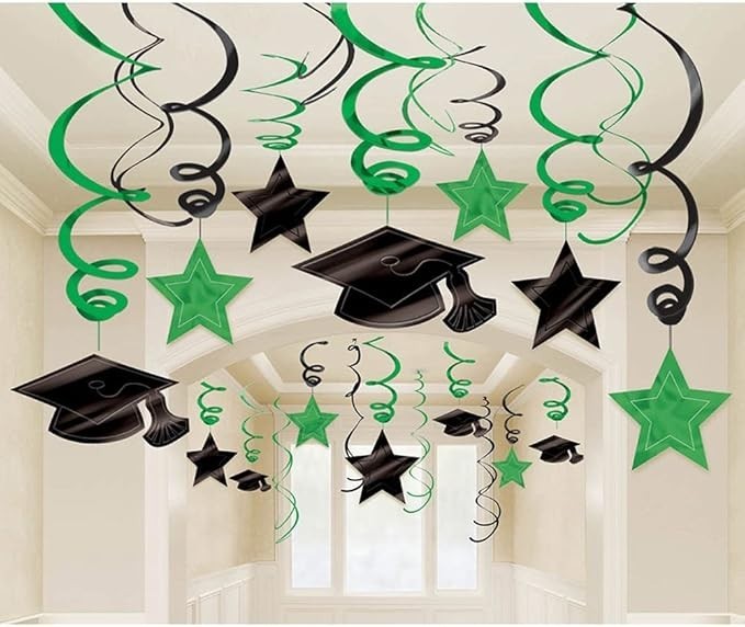 Amscan Hanging Foil Swirl Mega Value Pack Decoration, One Size, Green
