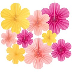 Flower Party Decorations Pink Yellow Hanging Paper Fans Wall Floral Backdrop
