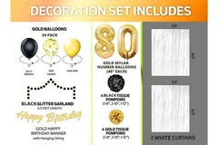 Gold & Black 80th Birthday Decorations – 40″ Number Balloons & More -Boy or Girl