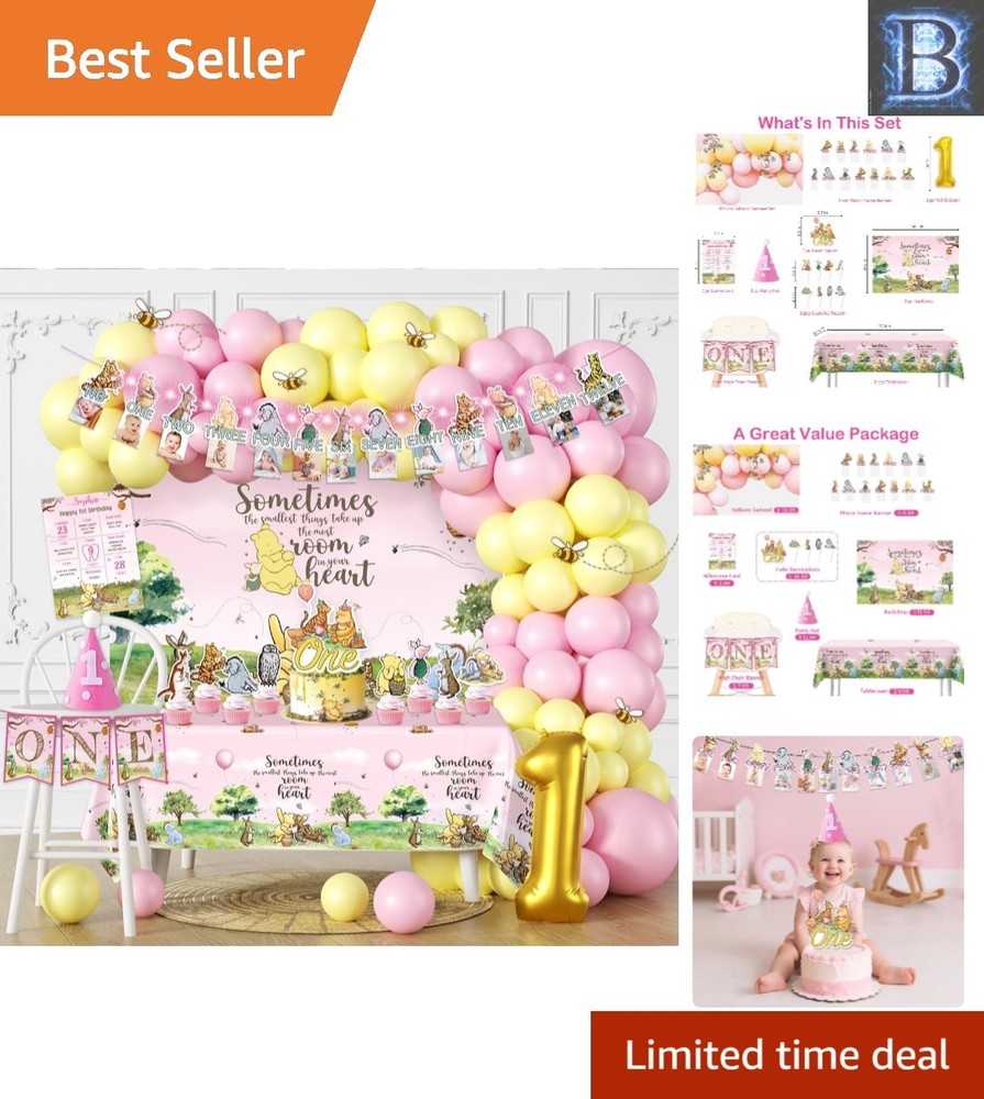 107pcs Classic Bear Birthday Decorations Set – Perfect for 1st Girl Birthday